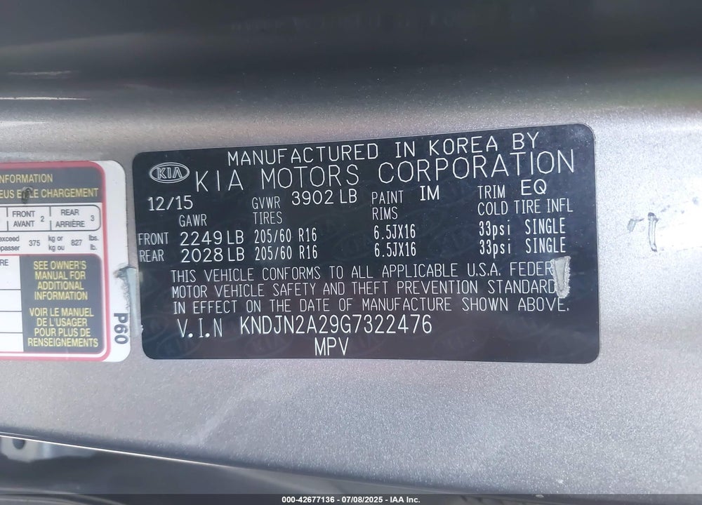 2016 KIA SOUL VIN: KNDJN2A29G7322476