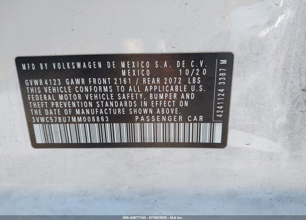 2021 VOLKSWAGEN JETTA VIN: 3VWC57BU7MM008863