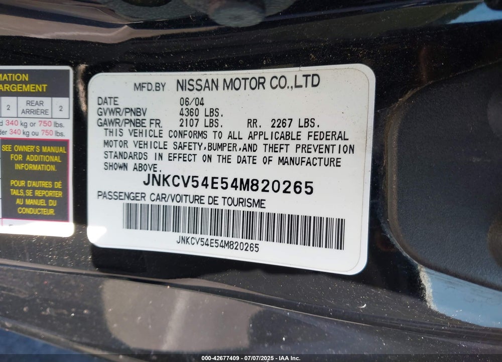 2004 INFINITI G35 VIN: JNKCV54E54M820265