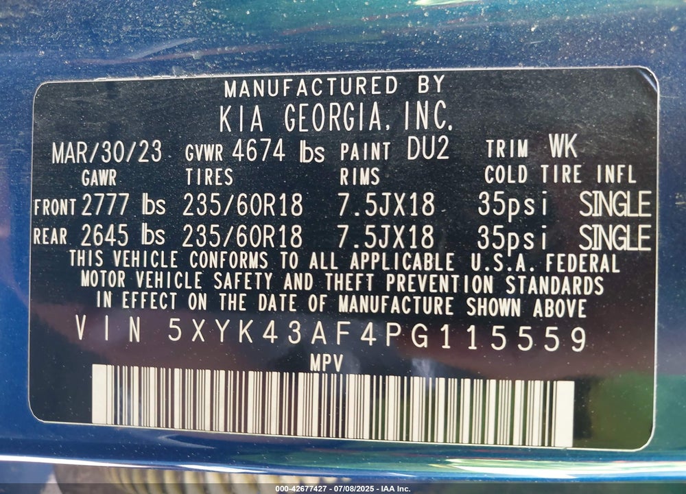 2023 KIA SPORTAGE VIN: 5XYK43AF4PG115559