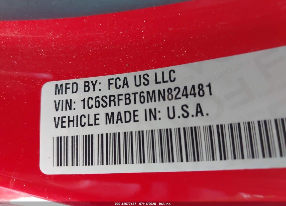 2021 RAM 1500 VIN: 1C6SRFBT6MN824481