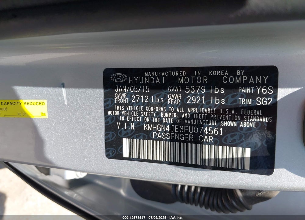 2015 HYUNDAI GENESIS VIN: KMHGN4JE3FU074561