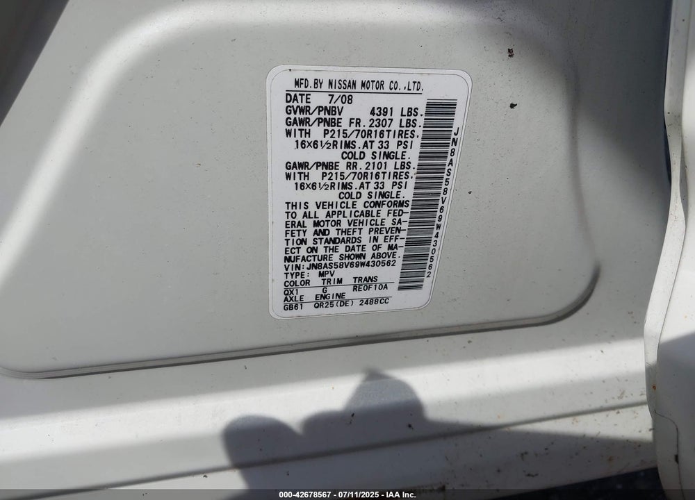 2009 NISSAN ROGUE VIN: JN8AS58V69W430562