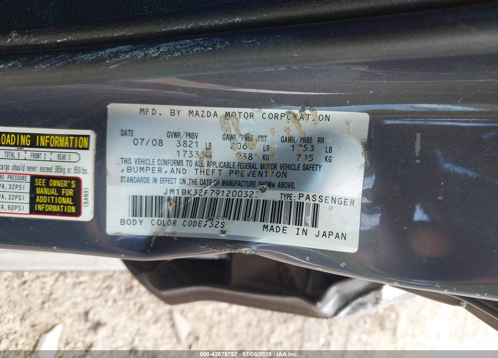 2009 MAZDA 3 VIN: JM1BK32F791200323