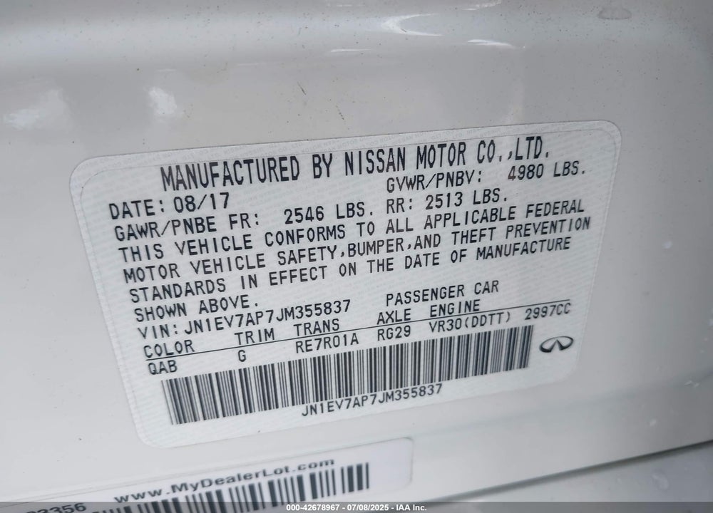 2018 INFINITI Q50 VIN: JN1EV7AP7JM355837