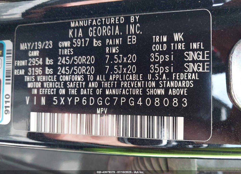 2023 KIA TELLURIDE VIN: 5XYP6DGC7PG408083