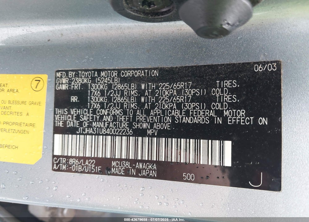 2004 LEXUS RX 330 VIN: JTJHA31U840022236