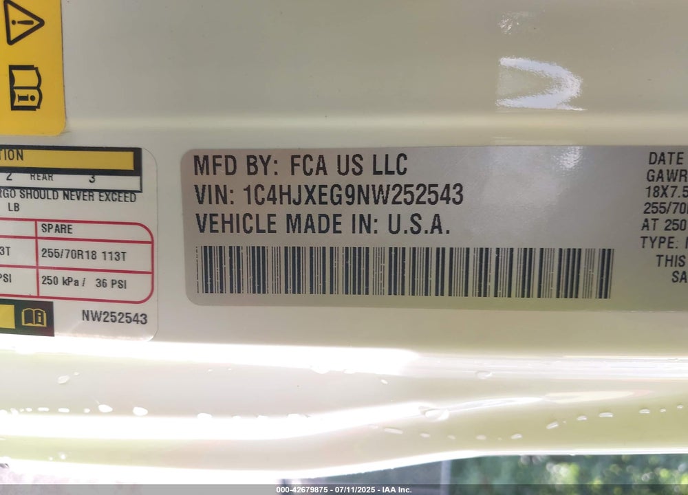 2022 JEEP WRANGLER UNLIMITED VIN: 1C4HJXEG9NW252543