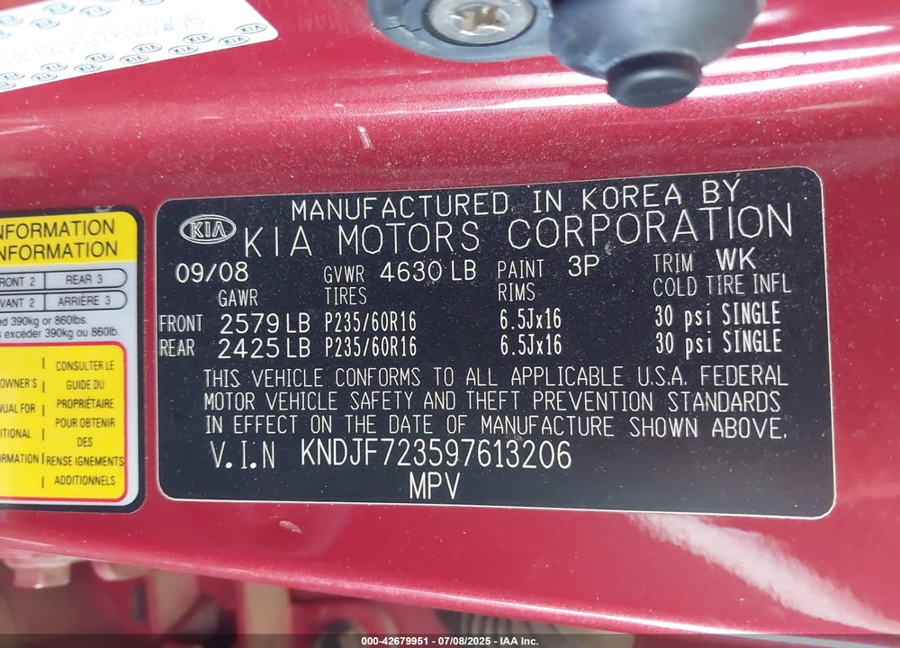 2009 KIA SPORTAGE VIN: KNDJF723597613206