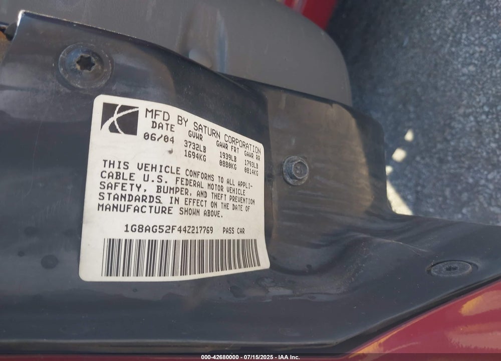 2004 SATURN ION 1 VIN: 1G8AG52F44Z217769