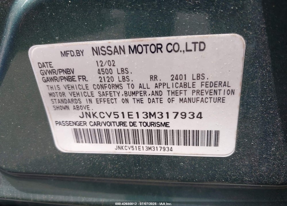 2003 INFINITI G35 LUXURY LEATHER VIN: JNKCV51E13M317934