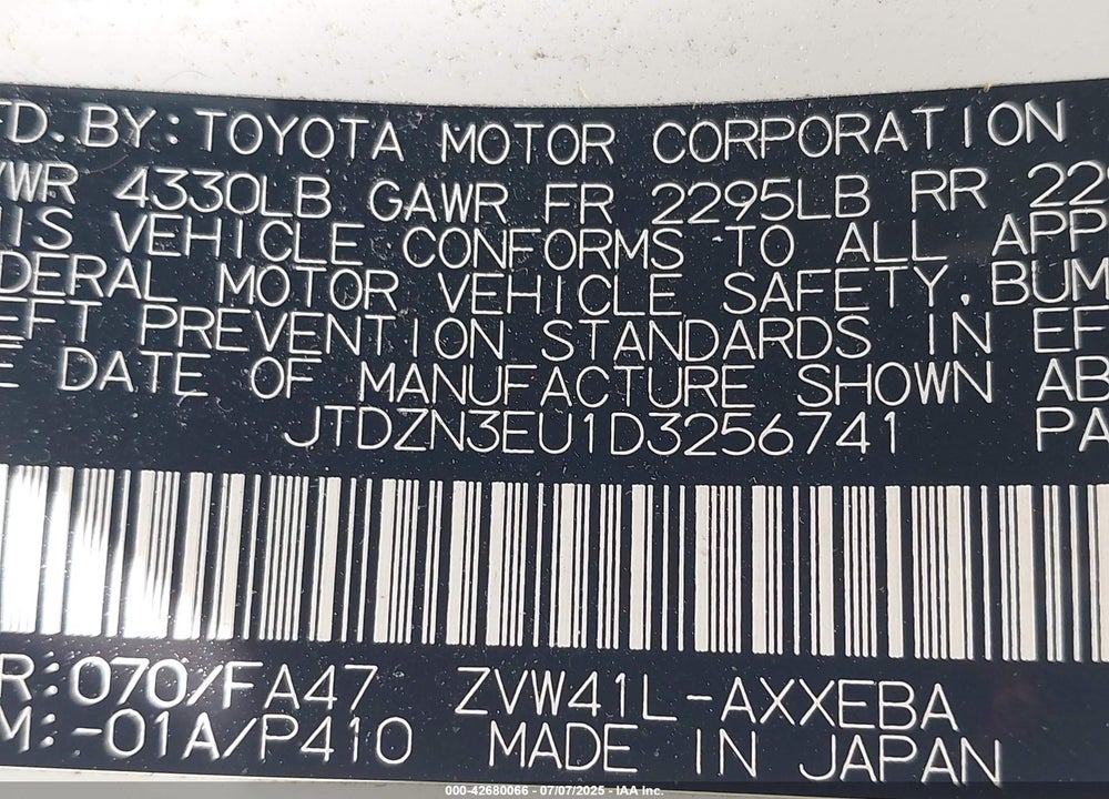2013 TOYOTA PRIUS V THREE VIN: JTDZN3EU1D3256741