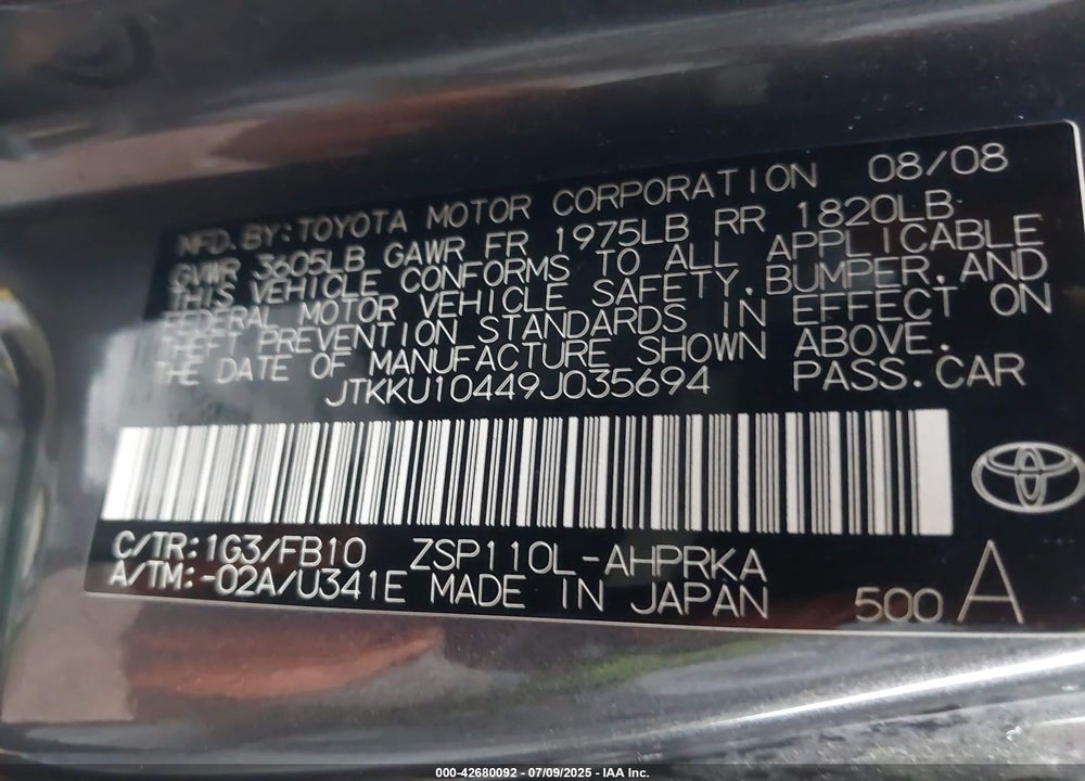 2009 SCION XD VIN: JTKKU10449J035694
