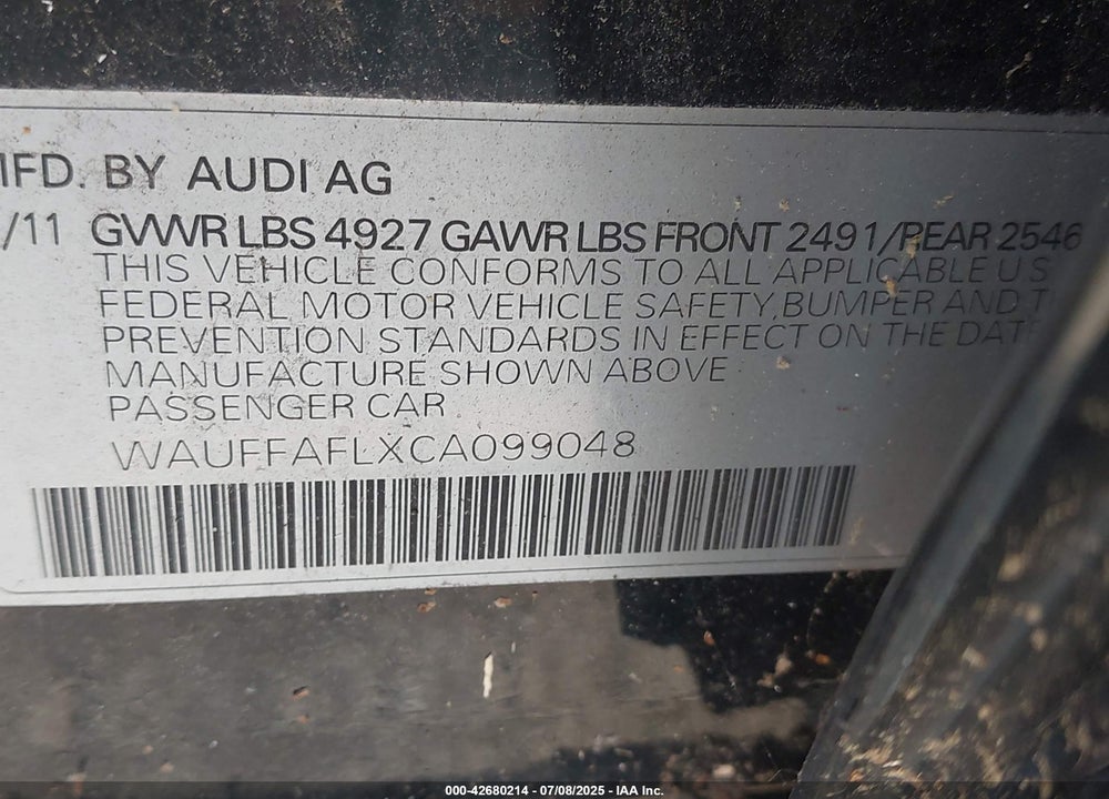 2012 AUDI A4 VIN: WAUFFAFLXCA099048