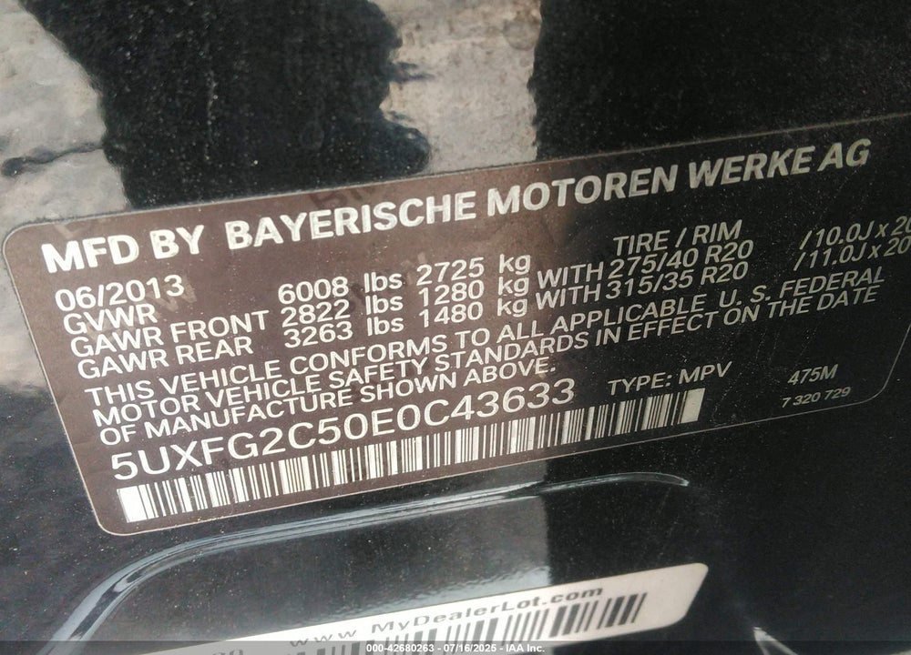 2014 BMW X6 VIN: 5UXFG2C50E0C43633