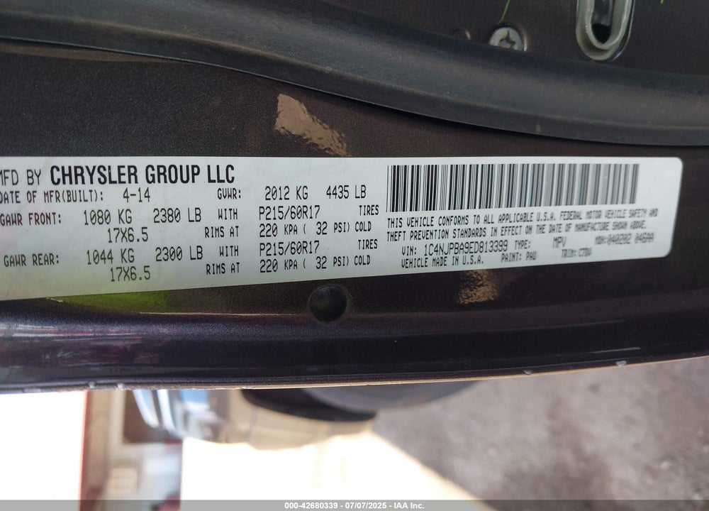 2014 JEEP PATRIOT VIN: 1C4NJPBA9ED813399