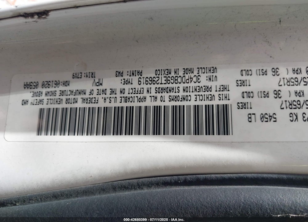 2014 DODGE JOURNEY VIN: 3C4PDCBG9ET296919