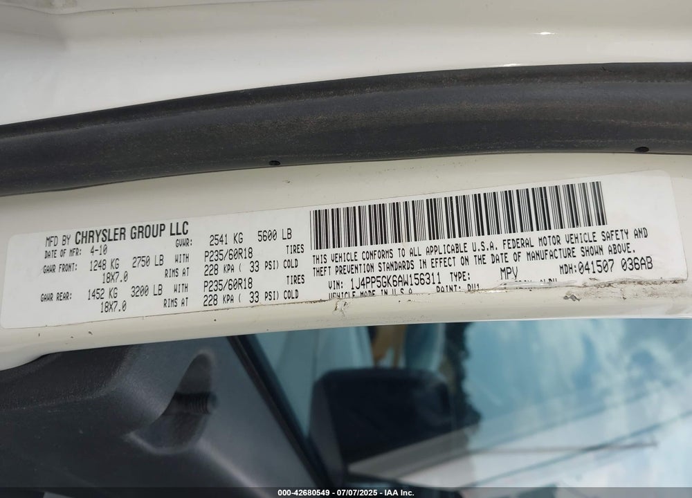 2010 JEEP LIBERTY VIN: 1J4PP5GK6AW156311