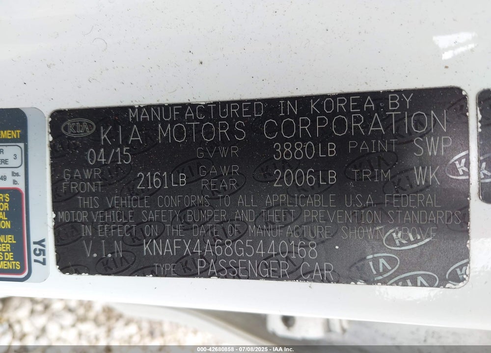 2016 KIA FORTE VIN: KNAFX4A68G5440168
