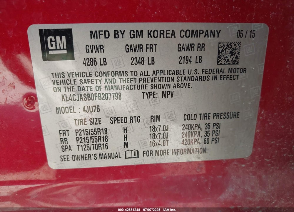 2015 BUICK ENCORE VIN: KL4CJASB0FB207798