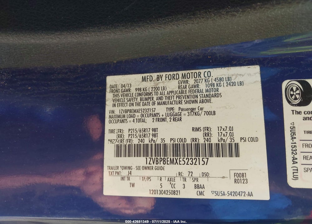 2014 FORD MUSTANG VIN: 1ZVBP8EMXE5232157