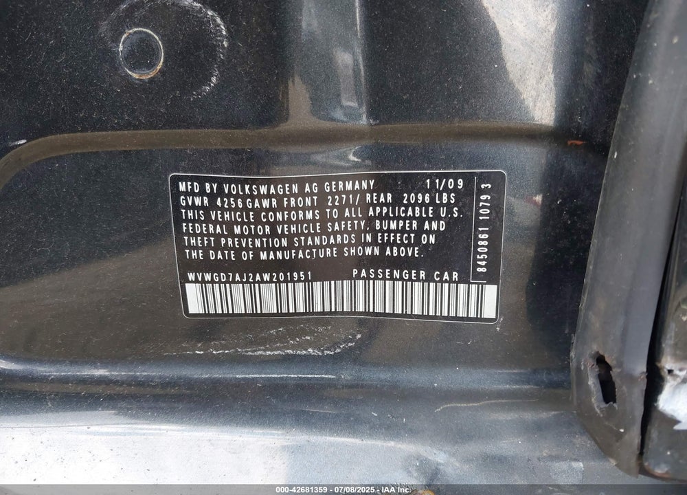2010 VOLKSWAGEN GTI VIN: WVWGD7AJ2AW201951