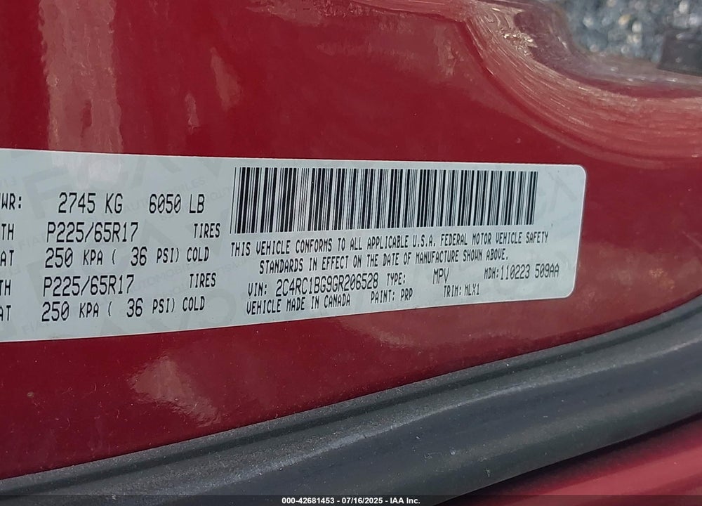 2016 CHRYSLER TOWN & COUNTRY VIN: 2C4RC1BG9GR206528