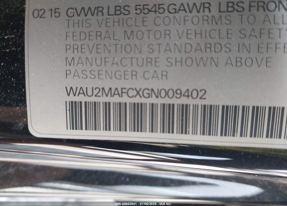 2016 AUDI A7 VIN: WAU2MAFCXGN009402