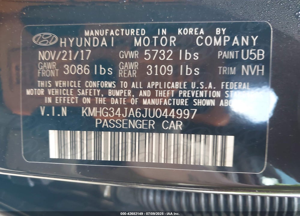2018 GENESIS G90 VIN: KMHG34JA6JU044997