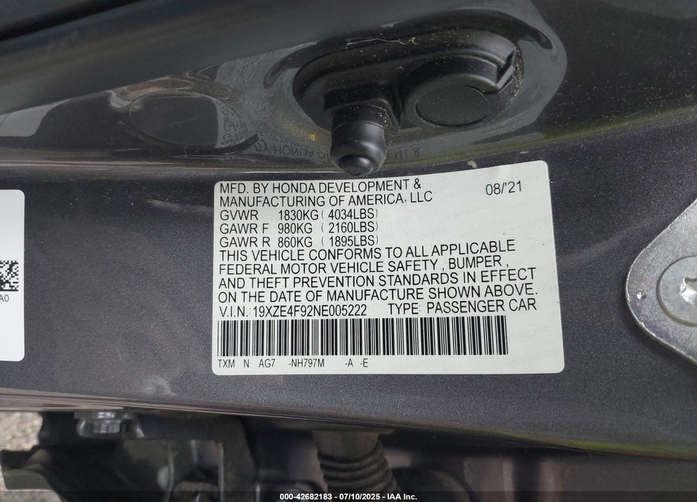 2022 HONDA INSIGHT VIN: 19XZE4F92NE005222