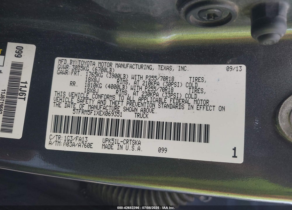 2014 TOYOTA TUNDRA VIN: 5TFRM5F1XEX069351