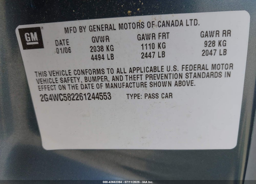 2006 BUICK LACROSSE VIN: 2G4WC582261244553