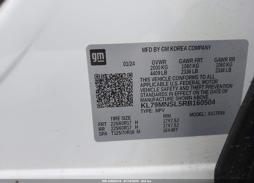2024 CHEVROLET TRAILBLAZER AWD LS VIN: KL79MNSL5RB160504