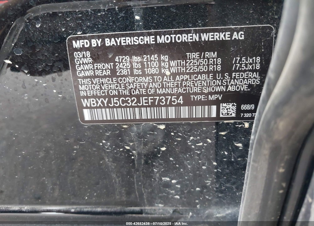 2018 BMW X2 VIN: WBXYJ5C32JEF73754