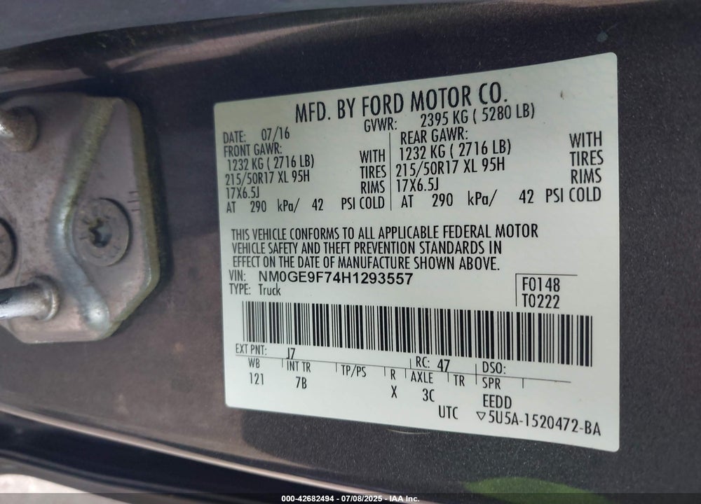 2017 FORD TRANSIT CONNECT XLT VIN: NM0GE9F74H1293557