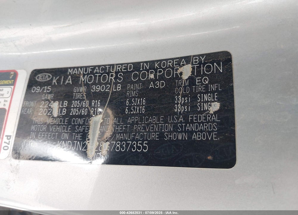 2016 KIA SOUL VIN: KNDJN2A28G7837355
