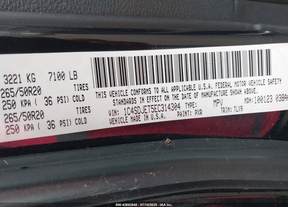 2014 DODGE DURANGO VIN: 1C4SDJET5EC314304