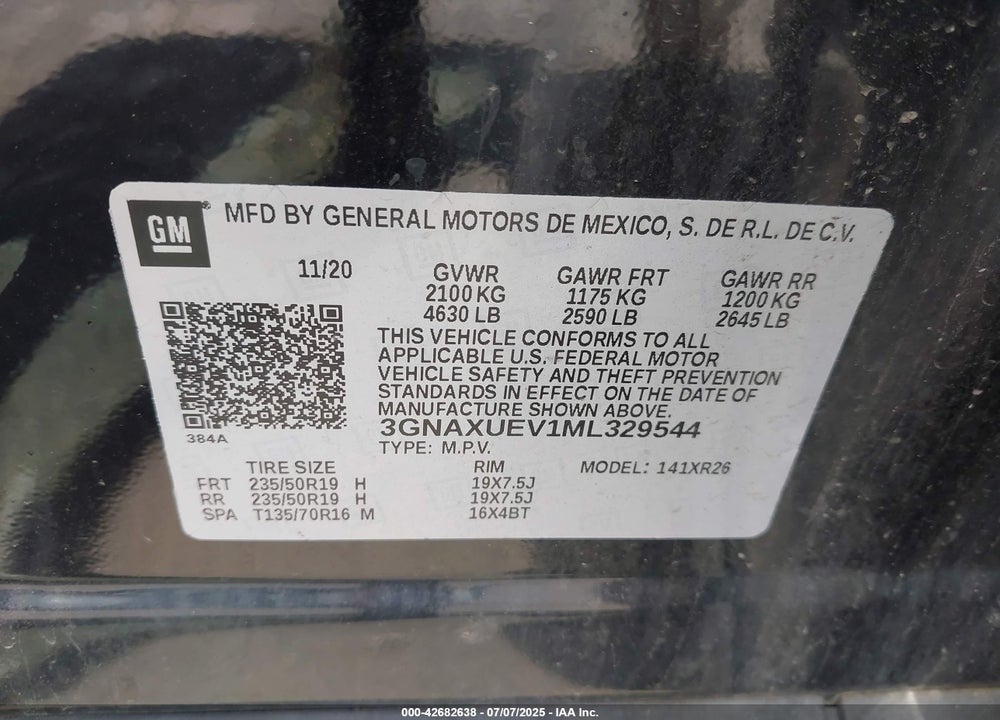 2021 CHEVROLET EQUINOX VIN: 3GNAXUEV1ML329544