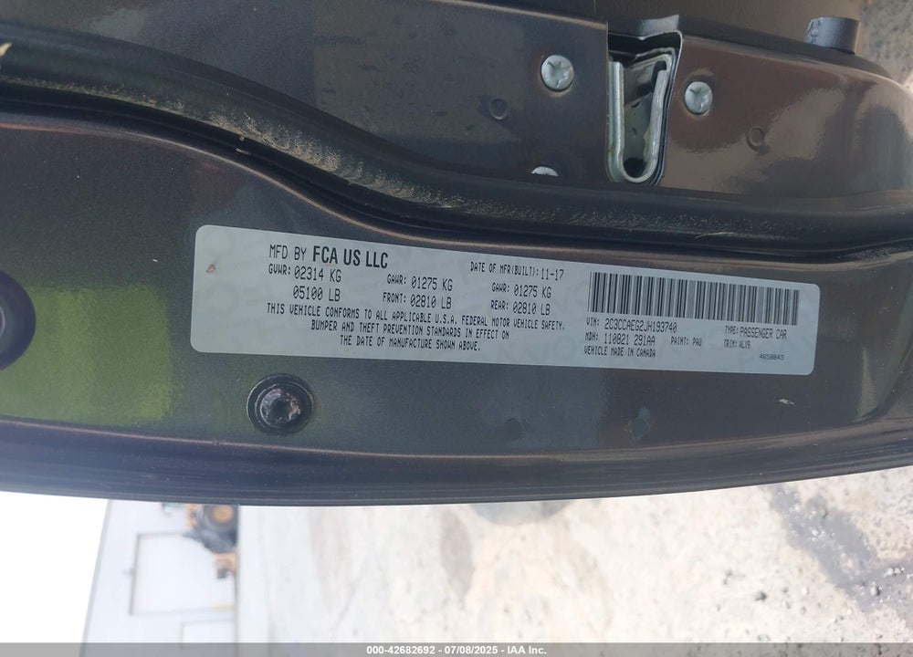 2018 CHRYSLER 300 VIN: 2C3CCAEG2JH193740
