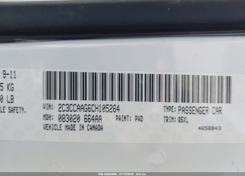 2012 CHRYSLER 300 VIN: 2C3CCAAG6CH105264