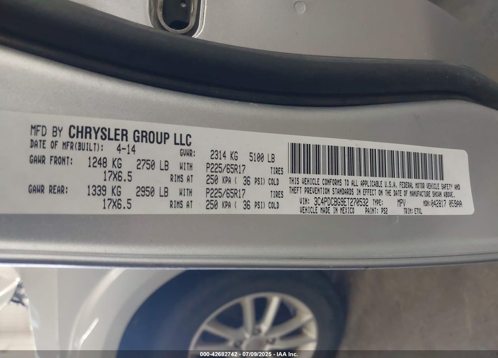 2014 DODGE JOURNEY SXT VIN: 3C4PDCBG9ET270532