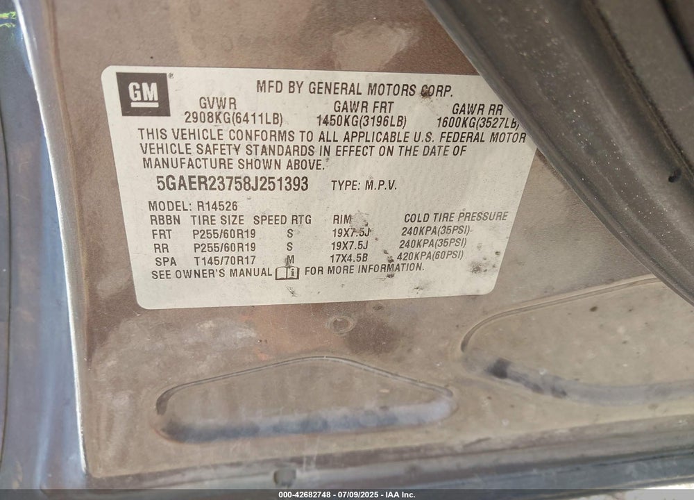 2008 BUICK ENCLAVE CXL VIN: 5GAER23758J251393
