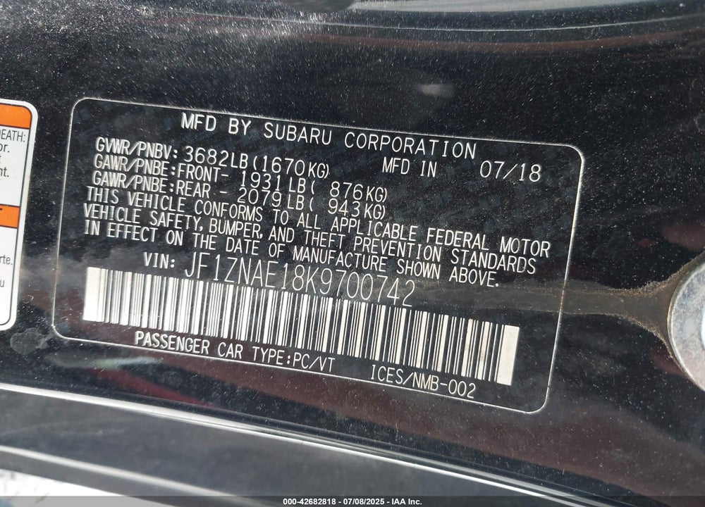 2019 TOYOTA 86 VIN: JF1ZNAE18K9700742