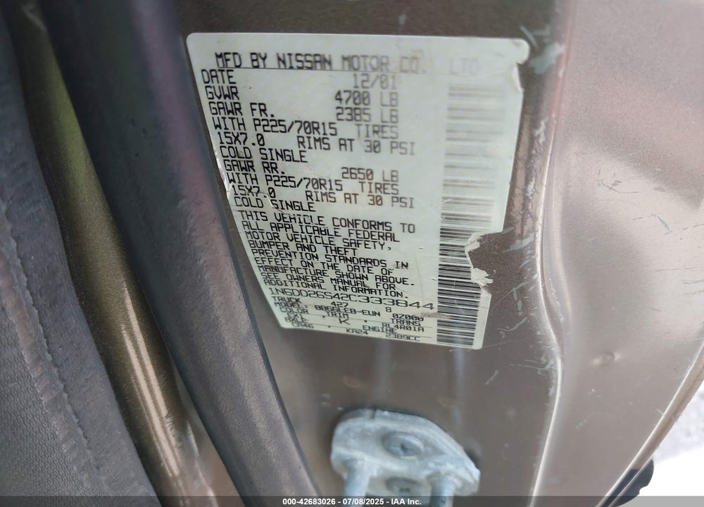 2002 NISSAN FRONTIER XE VIN: 1N6DD26S42C333844