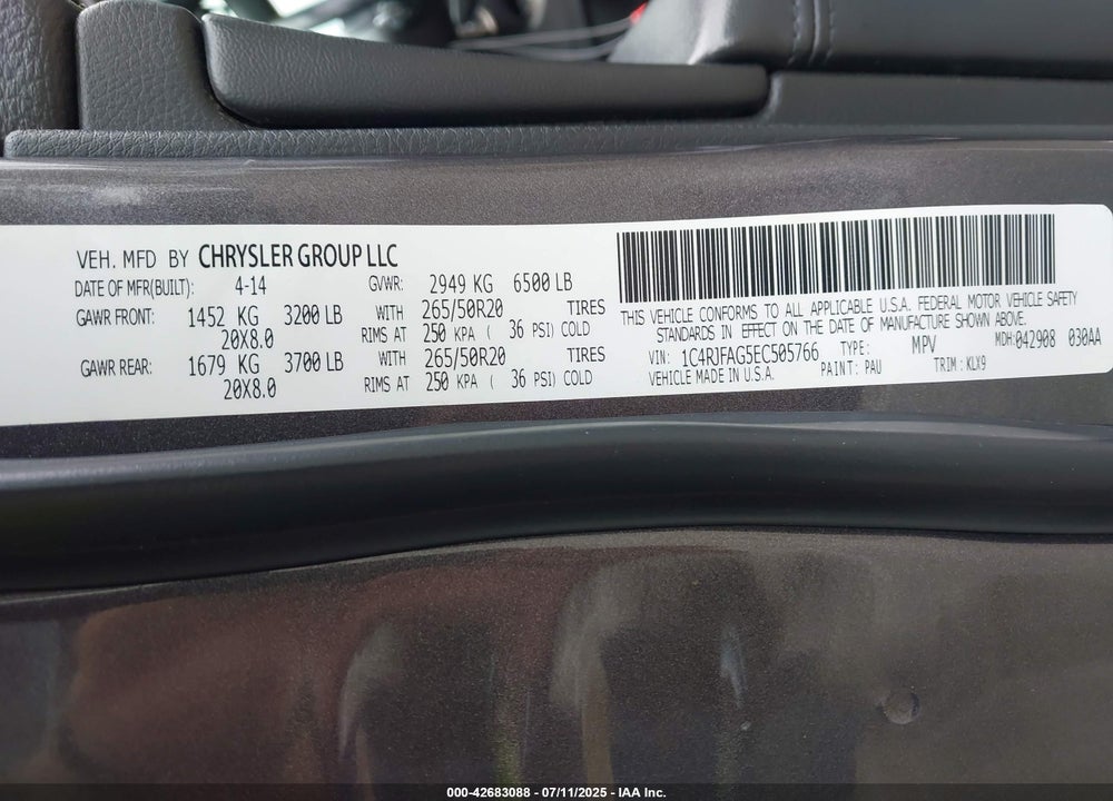 2014 JEEP GRAND CHEROKEE VIN: 1C4RJFAG5EC505766