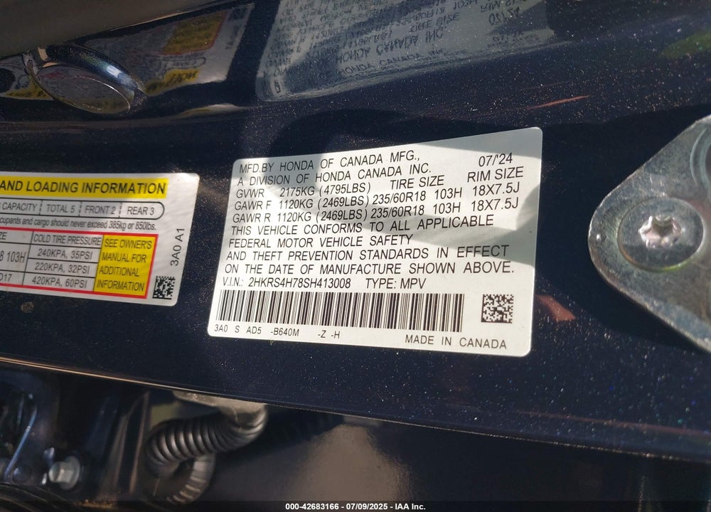 2025 HONDA CR-V VIN: 2HKRS4H78SH413008