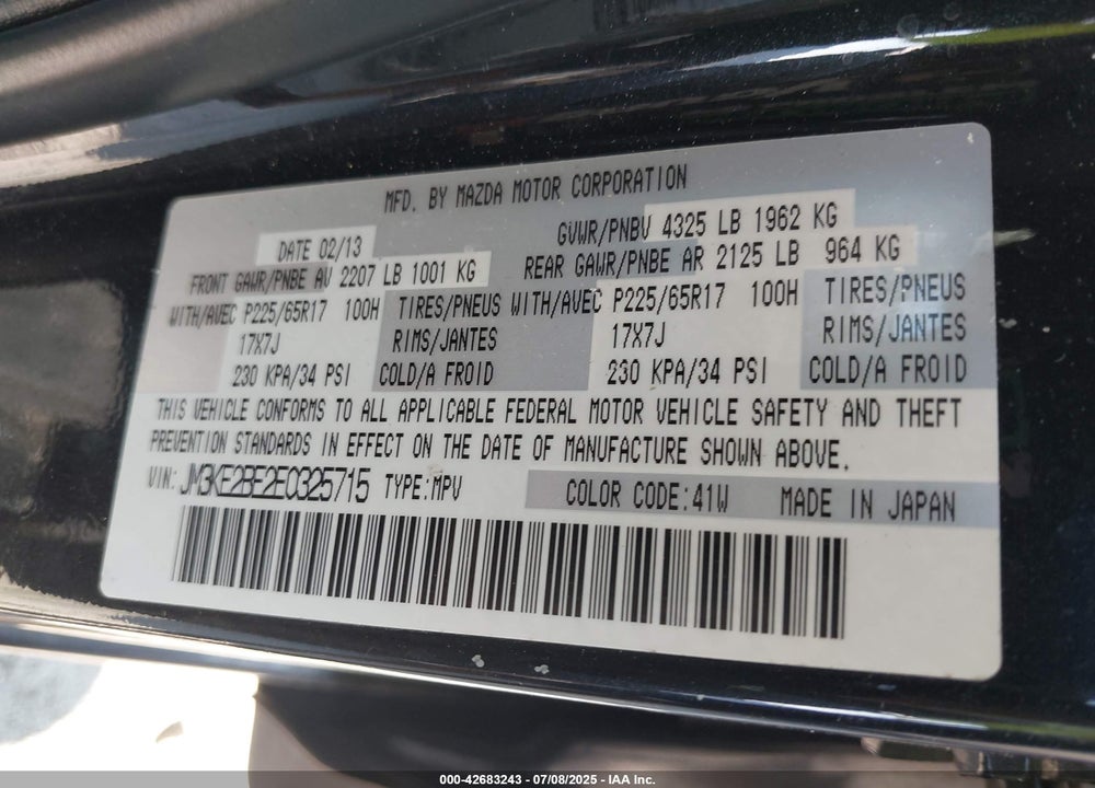 2014 MAZDA CX-5 VIN: JM3KE2BE2E0325715
