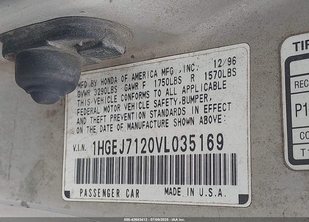 1997 HONDA CIVIC HX VIN: 1HGEJ7120VL035169
