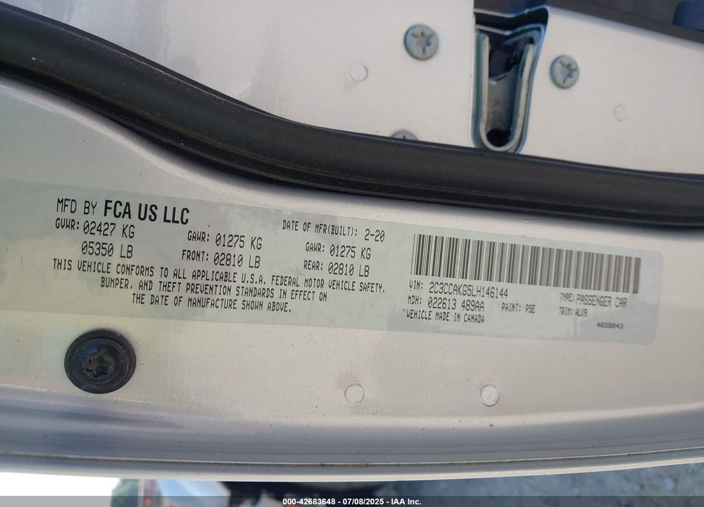 2020 CHRYSLER 300 VIN: 2C3CCAKG5LH146144