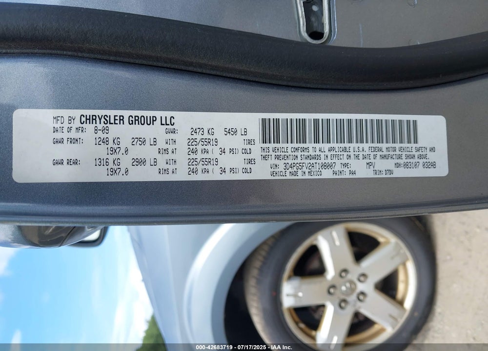 2010 DODGE JOURNEY VIN: 3D4PG5FV2AT108007